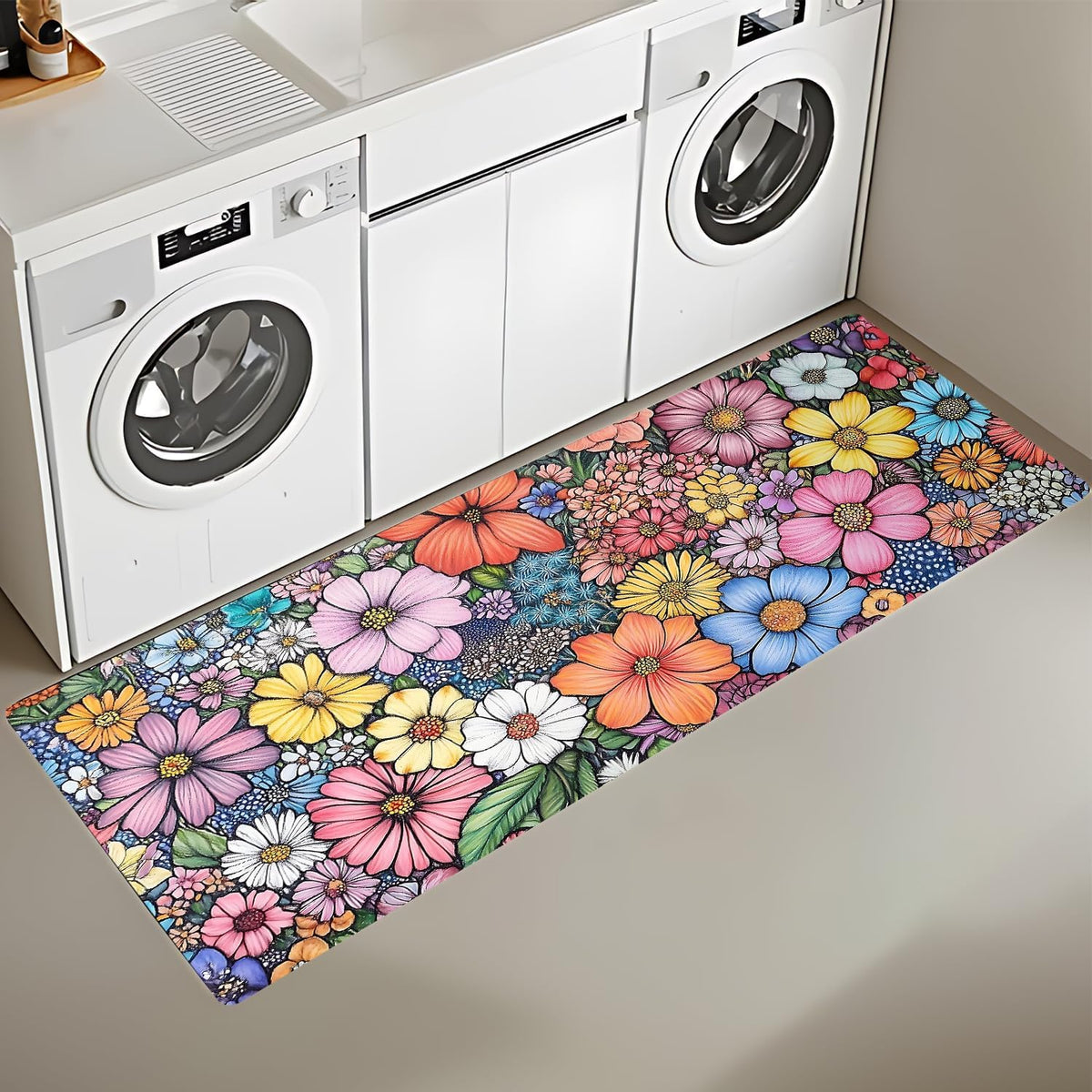 Floral Laundry Room Rug 20x47 Inch (#6-1)