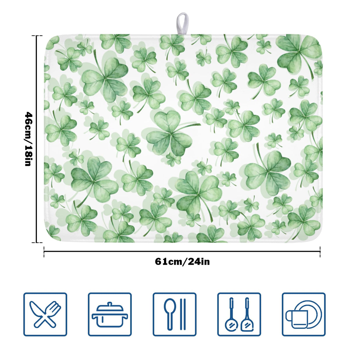 St Patrick's Day Dish Drying Mat for Kitchen Counter (Shamrocks / 18" x 24")