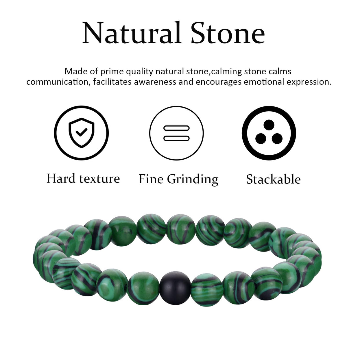 Mens Bracelets 8MM Natural Stone Beads Bracelet Set Stretch Adjustable Beaded Bracelets for Men (2,green,black)