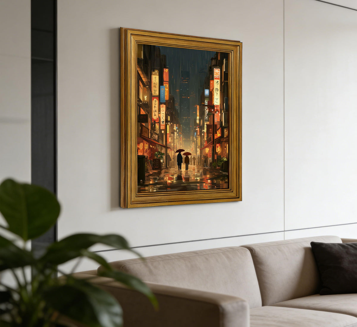 Vintage Gold Framed Wall Art Japanese Street Canvas Wall Decor Tokyo Tea House anime Posters Prints Japan City Night Painting Pictures for living room Bathroom Bedroom Office Hallway 12x16 Inches (Japanese Street Framed / 12"L x 16"W)