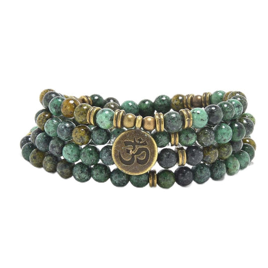 108 Mala Beads Bracelet with om Charm (African Turquoise)