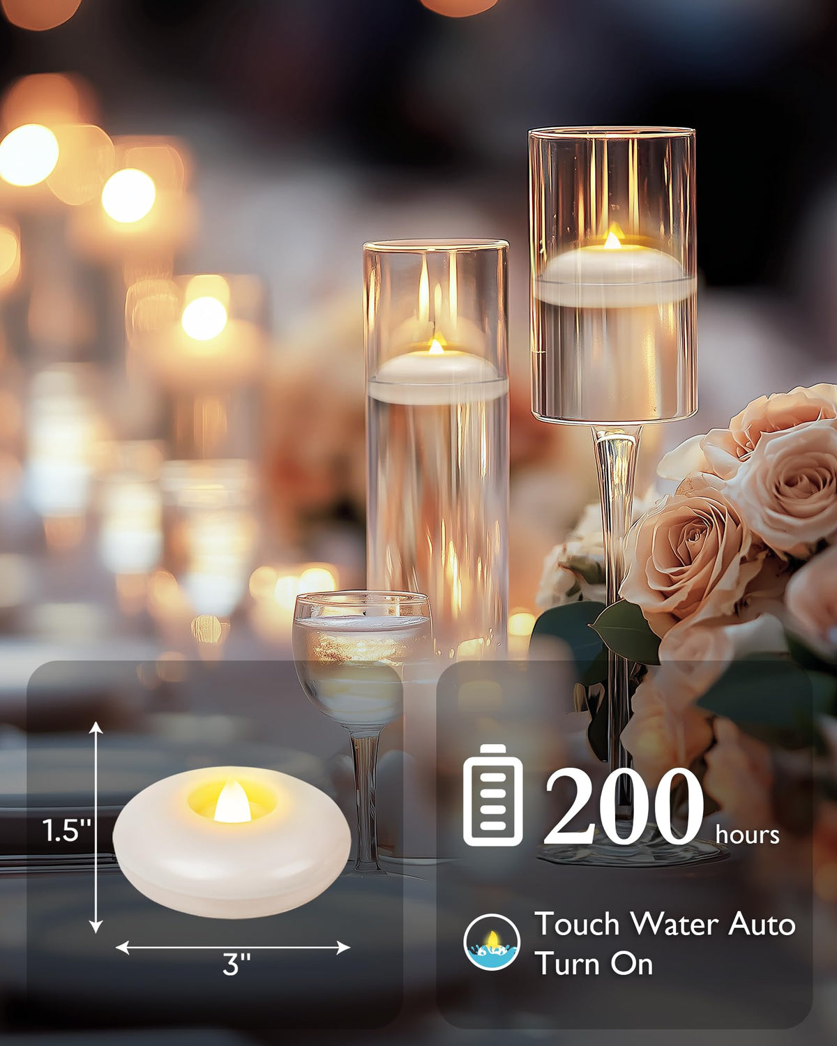 3" Flameless LED Floating Candles (White (24Pack) / 3 inch)