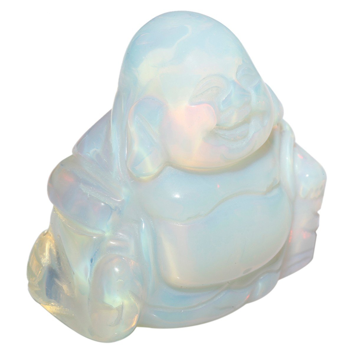 1.5 in Opalite Happy Buddha Statue Crystal Figurine (Milk White)