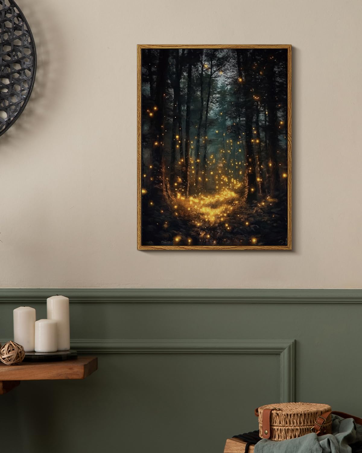 Fantasy Dark Forest 12x16 Framed Firefly Halloween Wall Art (Glowing Forest / 16"L x 12"W)