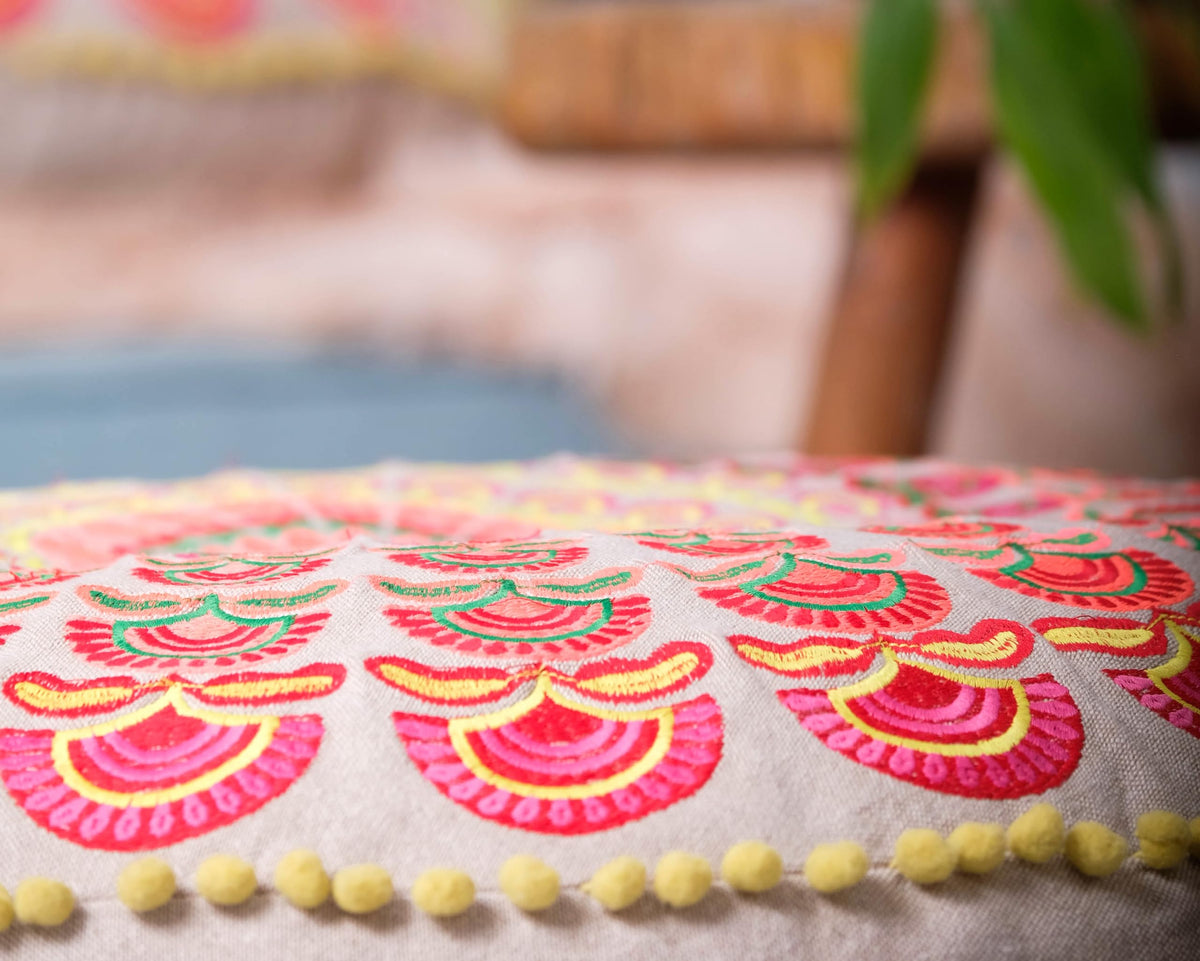Yoga Décor Floor Cushion Cover Red Moroccan Seating Area Boho Floor Pillow (Pouf Cover / Red Peacock)