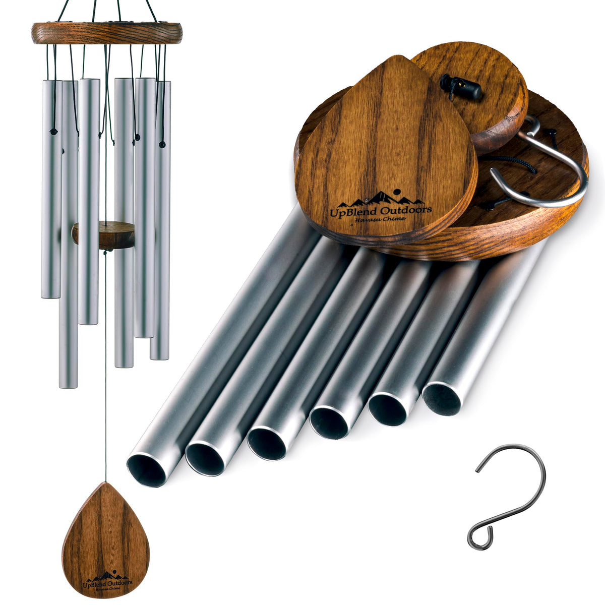 UpBlend 28" Silver Aluminum Wind Chimes for Outside (Silver / 28")