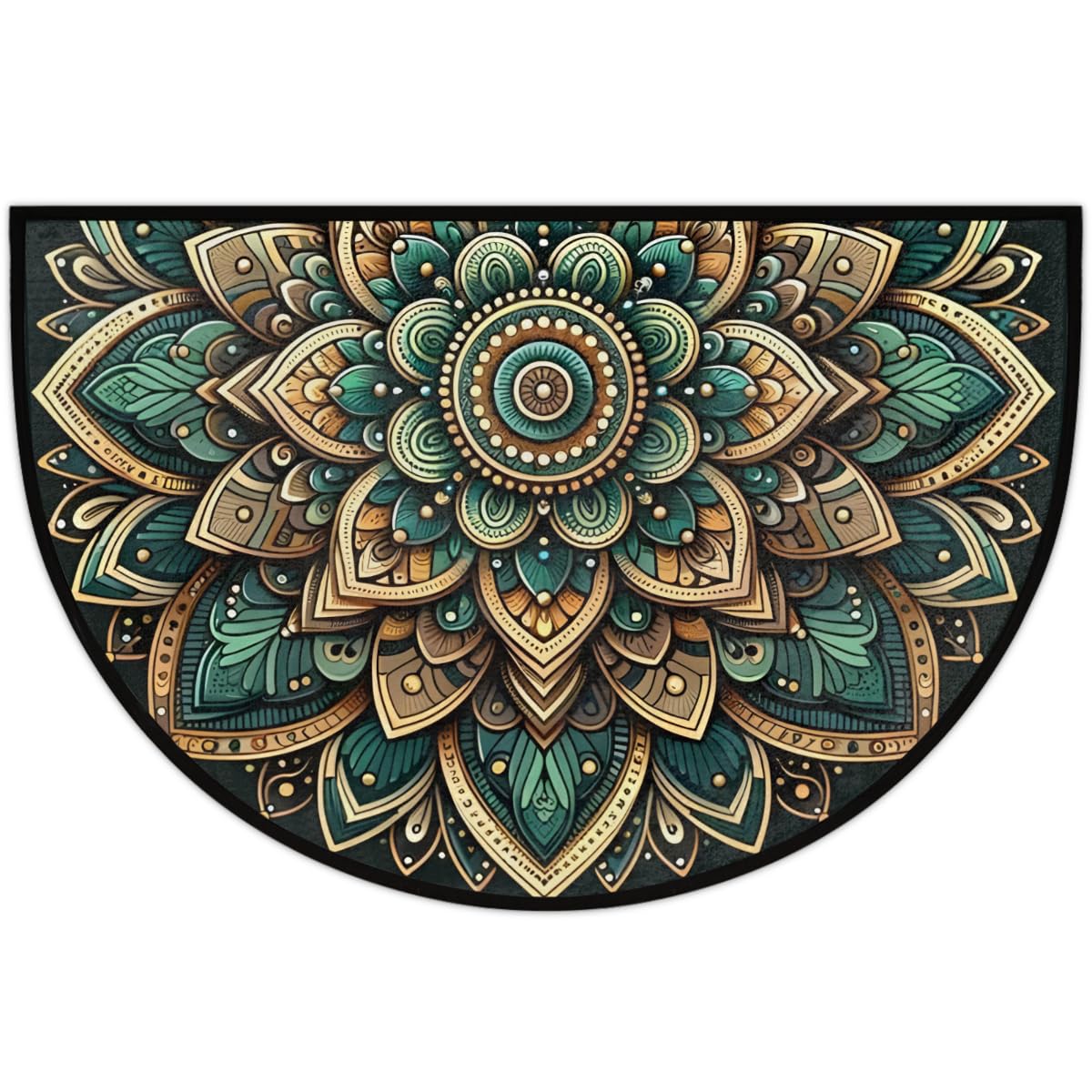 Mandala Ethnic Flower Half Round Door Mat Half Moon Rug Washable Half Circle Area Rugs Indoor Entrance Non Slip Semi Circle Bathroom Rugs Floor Carpet for Kithen Bedroom Fireplace Decor (Color 11)