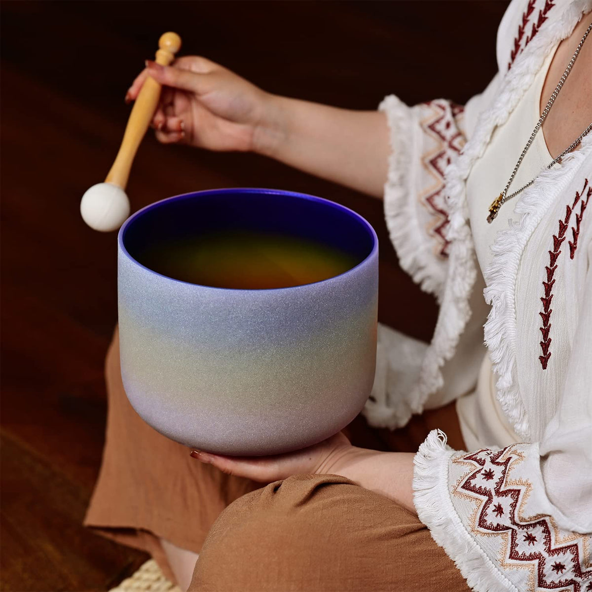 8 Inch Rainbow Color Frosted Quartz Crystal Singing Bowl 440HZ A Note (8 Inch / A Note)