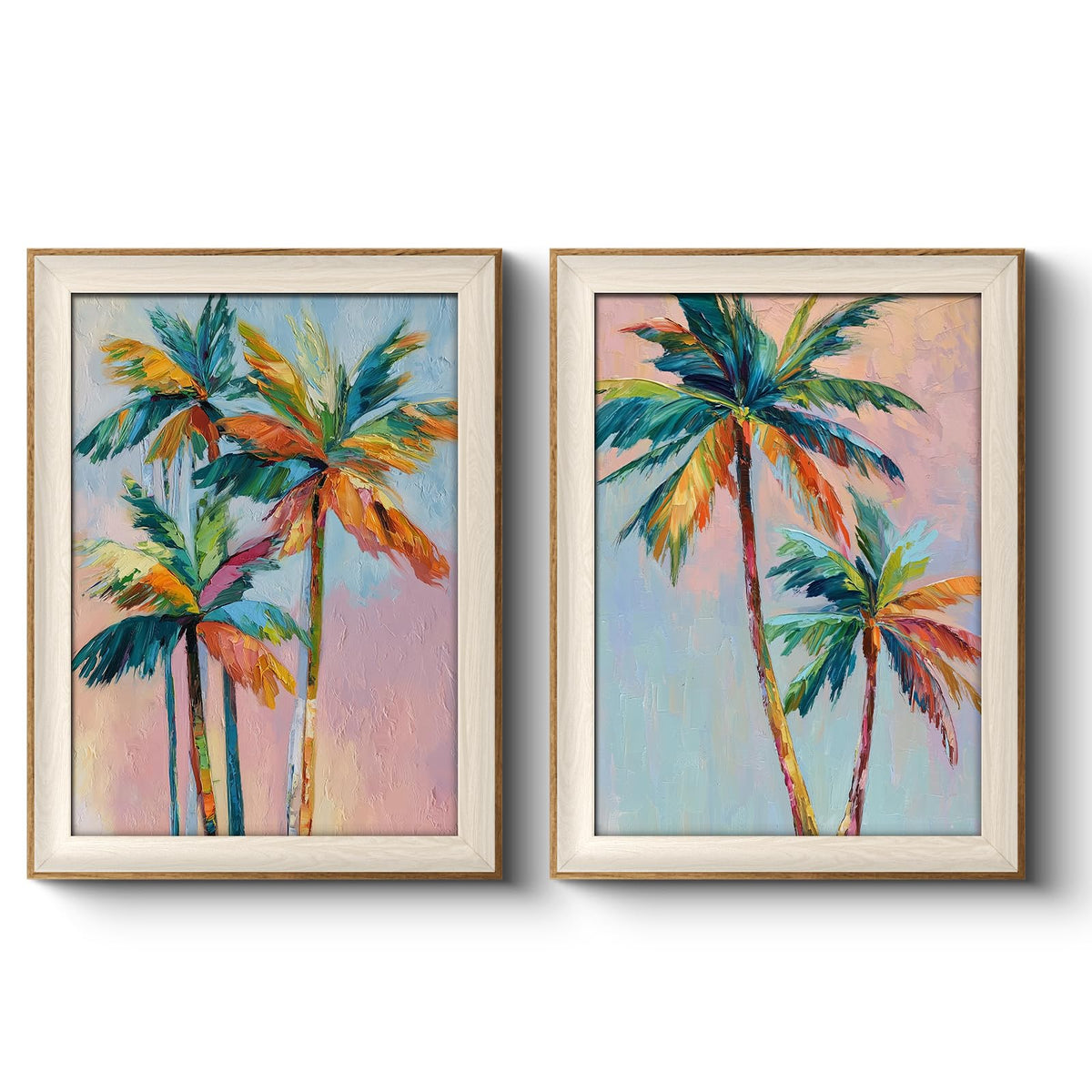 Framed Tropical Palm Summer Landscape Wall Art Set (Coconut Trees / 16"L x 12"W)