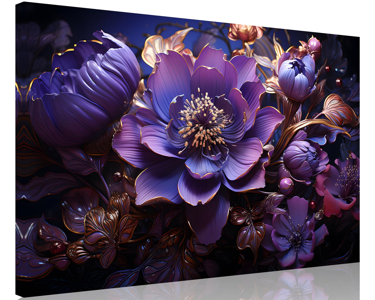 1 Pcs Purple Canvas Art Purple Wall Art Abstract Flower Picture Plum Color Flowers Pictures Print on Canvas Stretched and Framed for Wall Decor Living Room Bedroom Decor 24x36 inch (36"L x 24"W / Purple Flower 4)