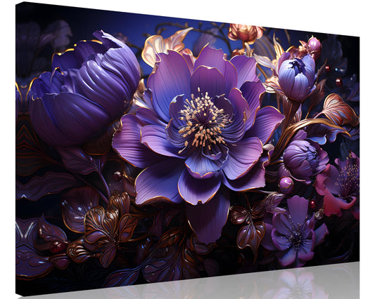 1 Pcs Purple Canvas Art Purple Wall Art Abstract Flower Picture Plum Color Flowers Pictures Print on Canvas Stretched and Framed for Wall Decor Living Room Bedroom Decor 24x36 inch (36"L x 24"W / Purple Flower 4)