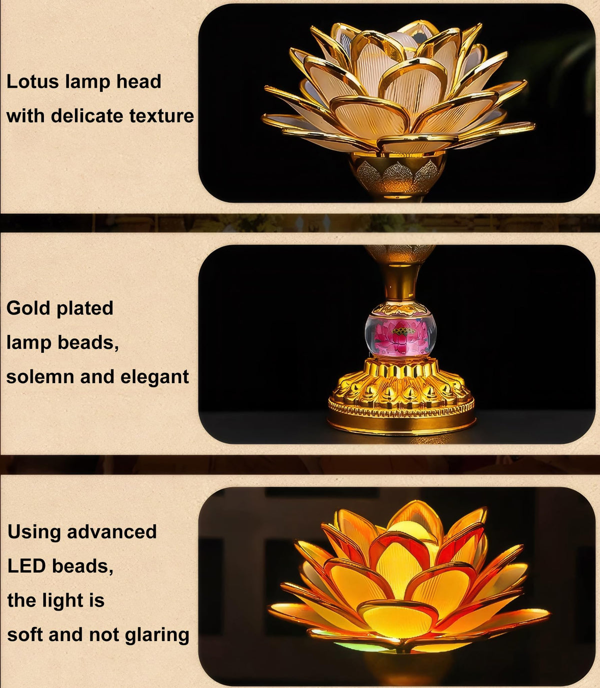 Colorful LED Lotus Buddhist Lamp Gradient Buddha Light (Pink Gold)