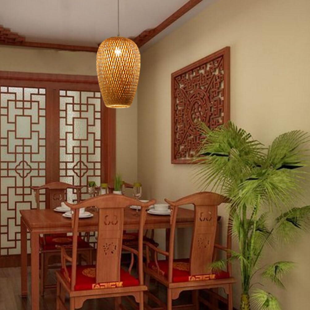 Bamboo Lampshade Woven Pendant Light Shade Rustic Decorative Lamp Cover (37X23X23CM)