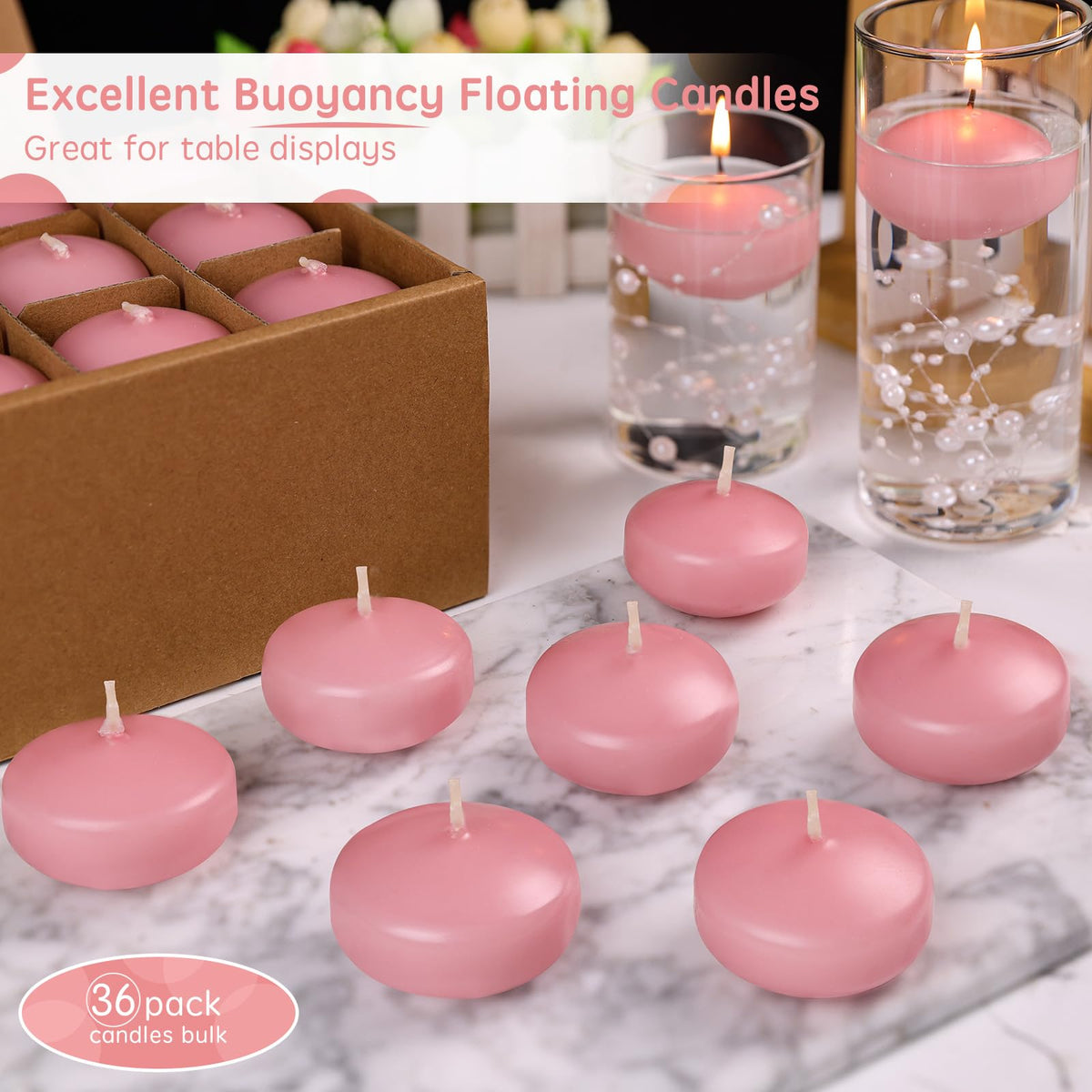 36 Pack 2 Inch Pink Floating Candles (Pink-36pack / 2 inch)