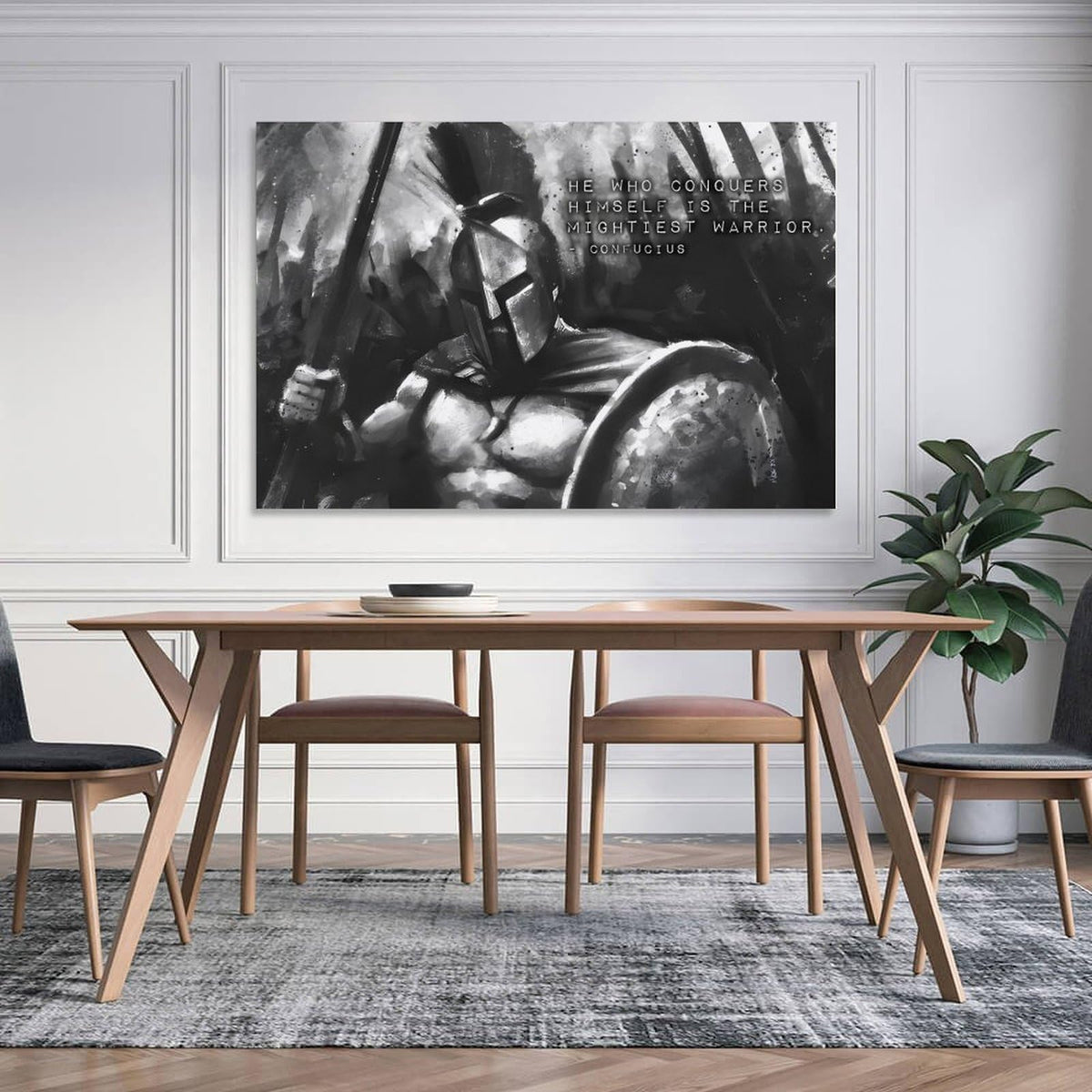 He Who Conquers Himself Confucius Quote Canvas Printing Wall Art Prints Wall Decor Posters Black White Spartan Warrior Motivational Decor for Living Room Bedroom Office Nordic 08x12inch (style / 08x12inch(20x30cm) Unframe)