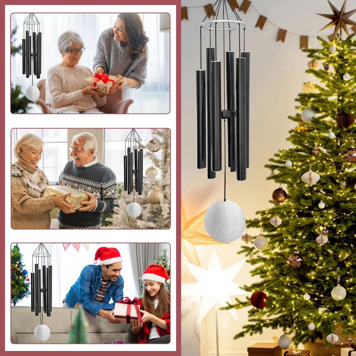 36in Memorial Wind Chimes (36”-Black-Christmas Gift Box)
