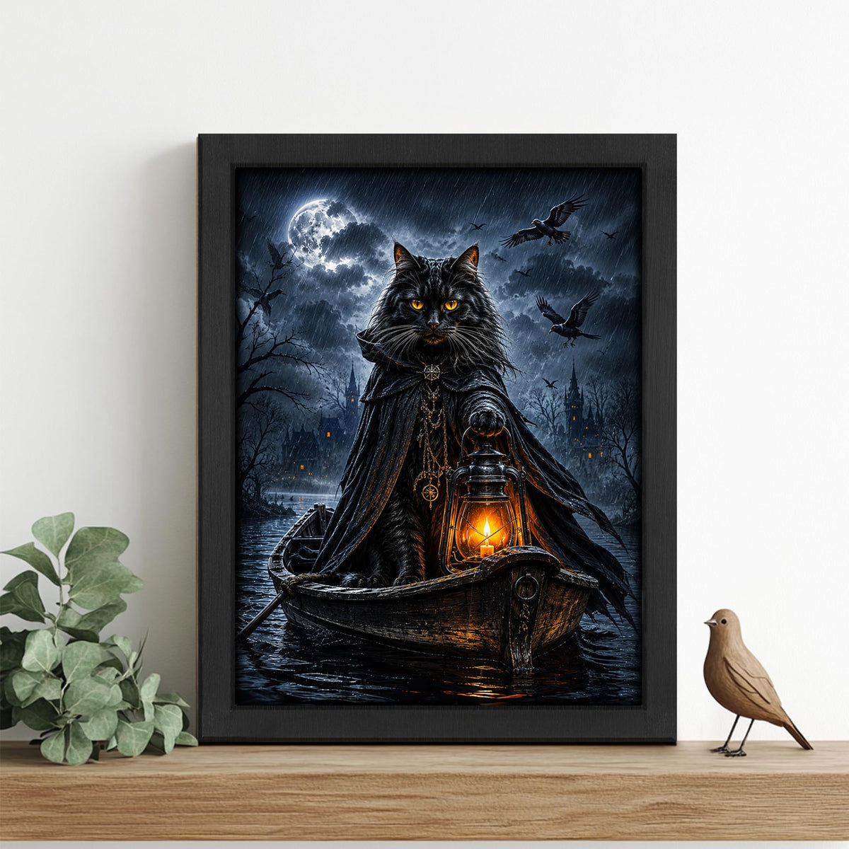 Gothic Black Cat Decor Wall Art (Wall Art Framed 02 / 10"L x 8"W)