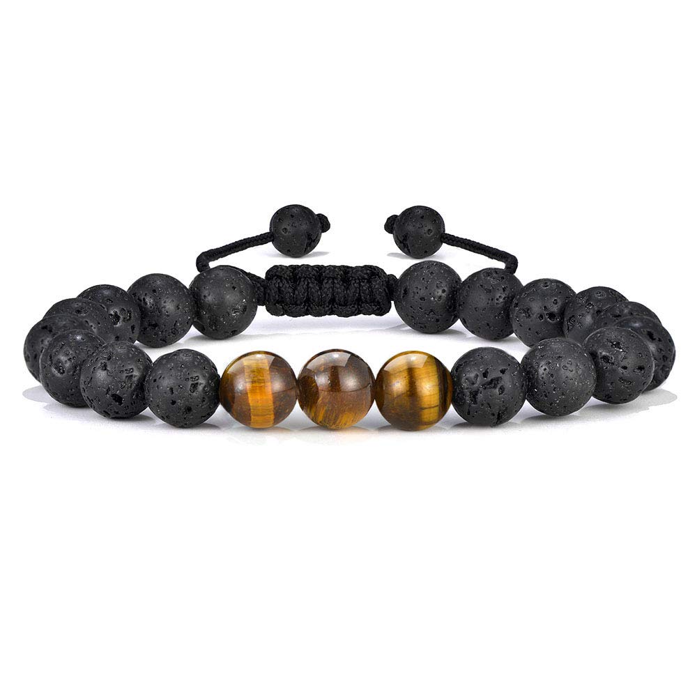 Personalized Gifts for Men Bracelets (Black Lava Rock Tiger Eye Bracelet)