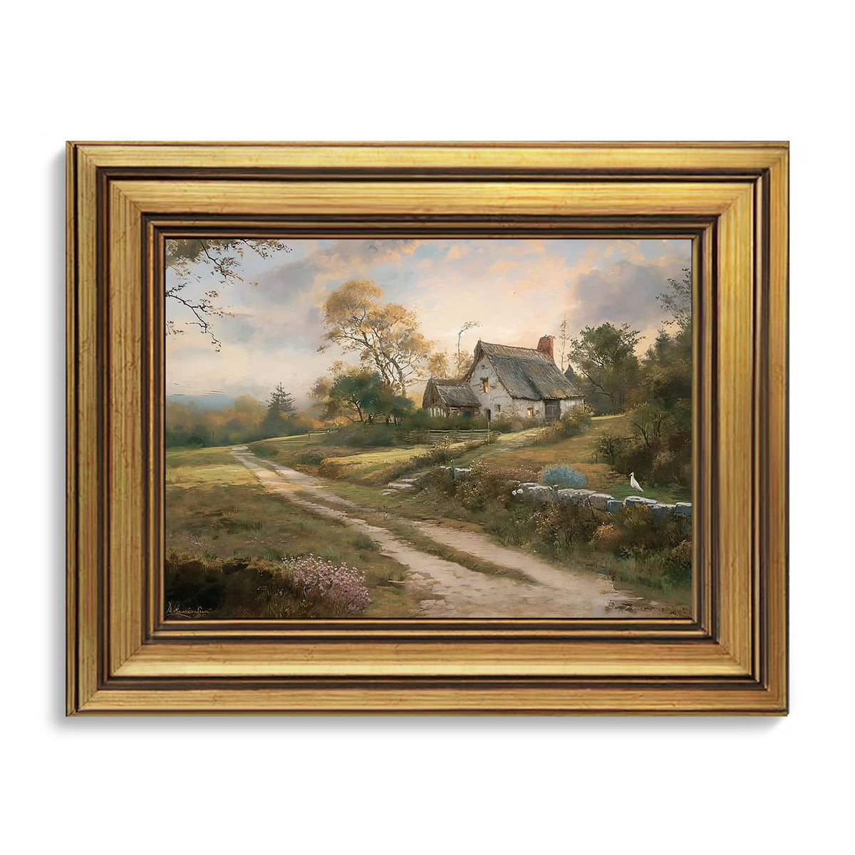 Gold Framed Wall Art (Countryside Cottage / 16"L x 12"W)