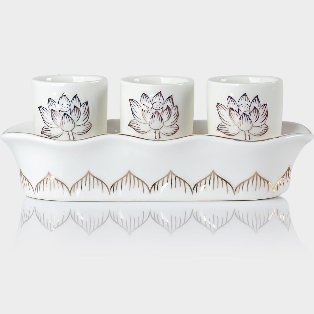 White Buddhist 3 Altar Cups Set (3 White Ceramic Cup Set - No Lid)