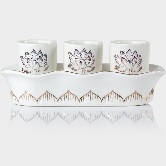White Buddhist 3 Altar Cups Set (3 White Ceramic Cup Set - No Lid)