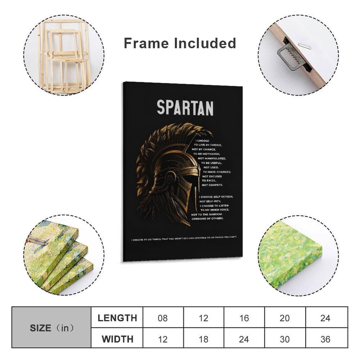 Spartan Quote Motivational Room Aesthetic Canvas Printing Wall Art Prints Wall Decor Posters Black Gold Warrior Helmet Philosophy Modern Home Bedroom Office Gym Decoration 20x30inch (style-18 / 20x30inch(50x75cm) Frame)