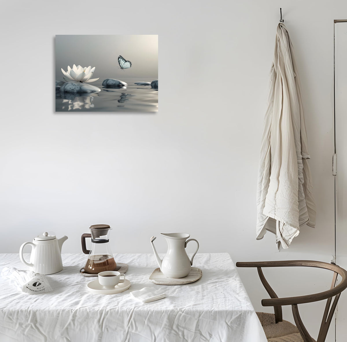 Zen Canvas Wall Art Zen Prints Lotus and Butterfly on Lake Pictures Zen Painting Zen Lotus Poster for Yoga Spa Meditation Spirit Room Wall Decor Framed 16X20 inch (20"L x 16"W / Zen Lotus Flower)
