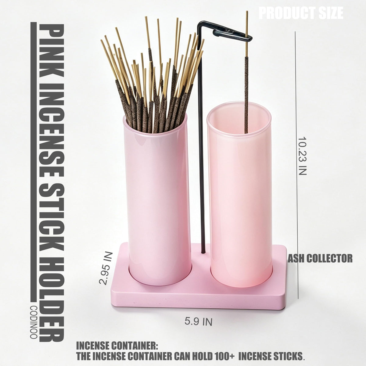 2 in 1 Incense Holder for Sticks (Solid Pink / 2 tall glass)