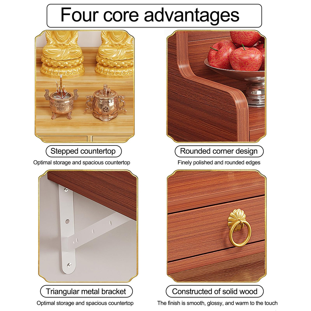 Solid Wood Altar Table Shelf (Brown / 50cm/19.7in)