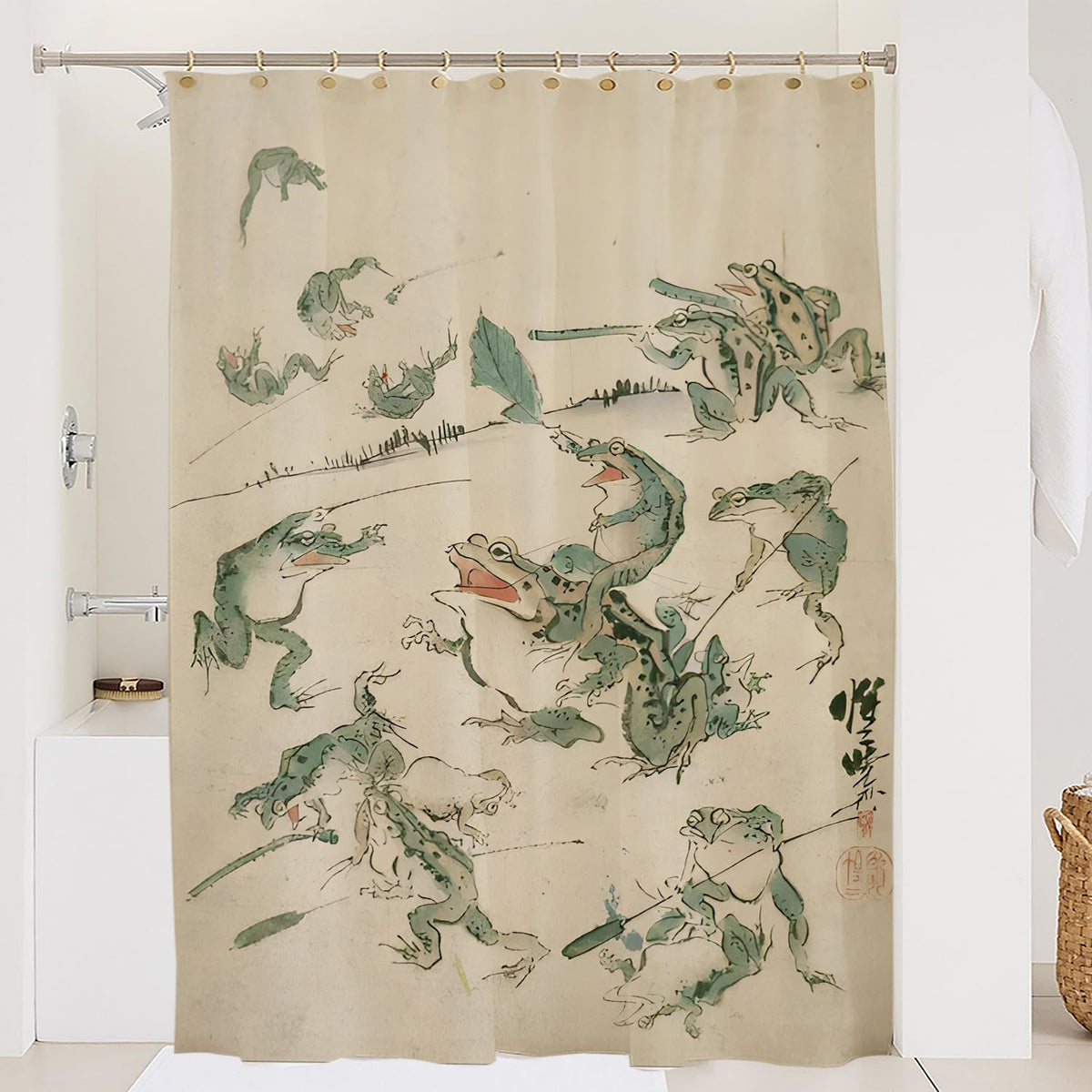 Funny Frog Shower Curtain Japanese Retro Bathroom Decor Waterproof Polyester Fabric 72x72 Inches Battle of The Frogs Art (Battle Frog / 72"W x 72"L (Pack of 1))
