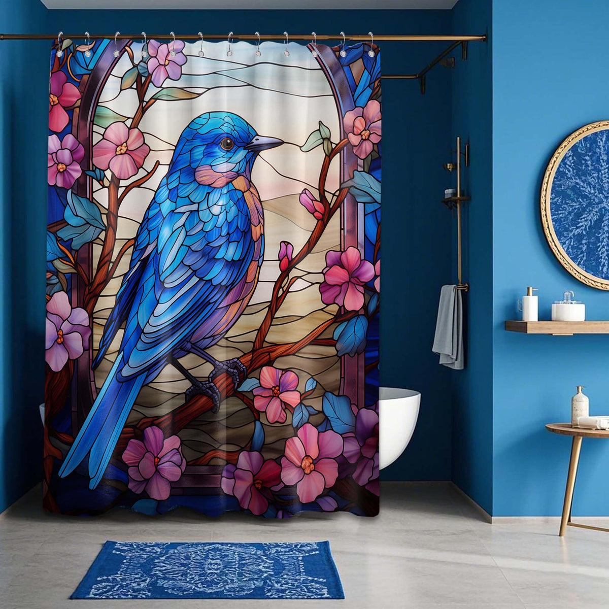 Stained Glass Shower Curtain Bird Floral Art Deco Shower Curtains for Bathroom Decor Sets (Stained Glass Bird / 70"W x 78"L (Pack of 1))