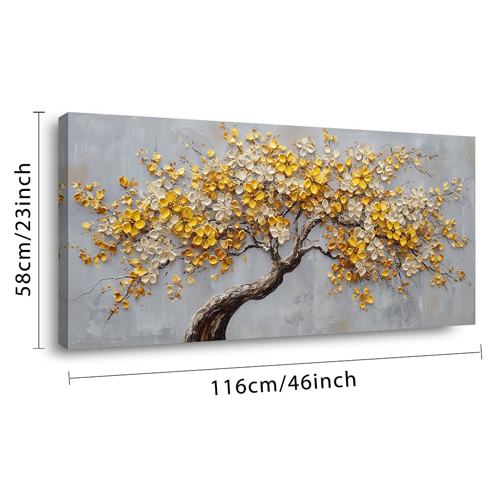 Gold Flower Tree Wall Art for Living Room Office Contemporary Gold Tree of life Painting Prints Modern Canvas Artwork Dining Bedroom Decor Large (Modern / Gold Flower Tree of Life Wall Art / 46L" x 23W")