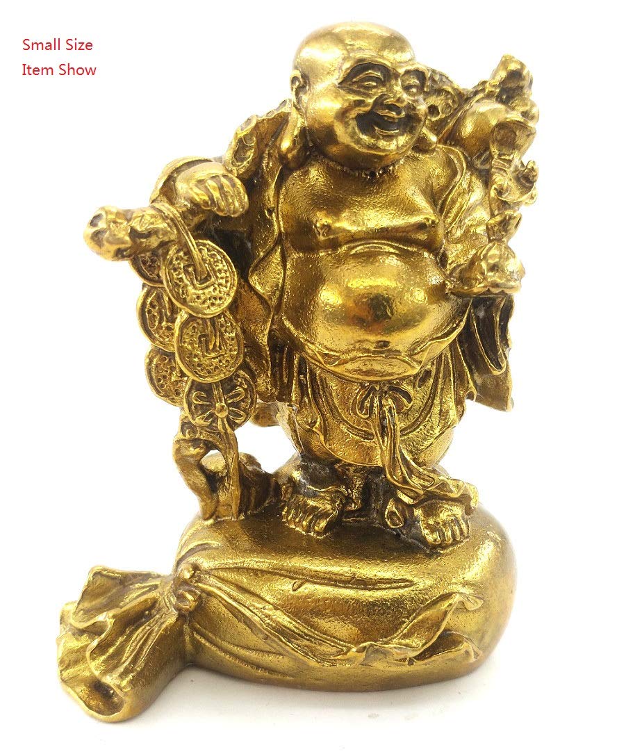 Fengshui Statue Buddha Brass Statues Laughing Buddha Carrying Bag God of Wealth Figurines Buddha Statues Home Decor Housewarming Congratulatory Gift (Small)