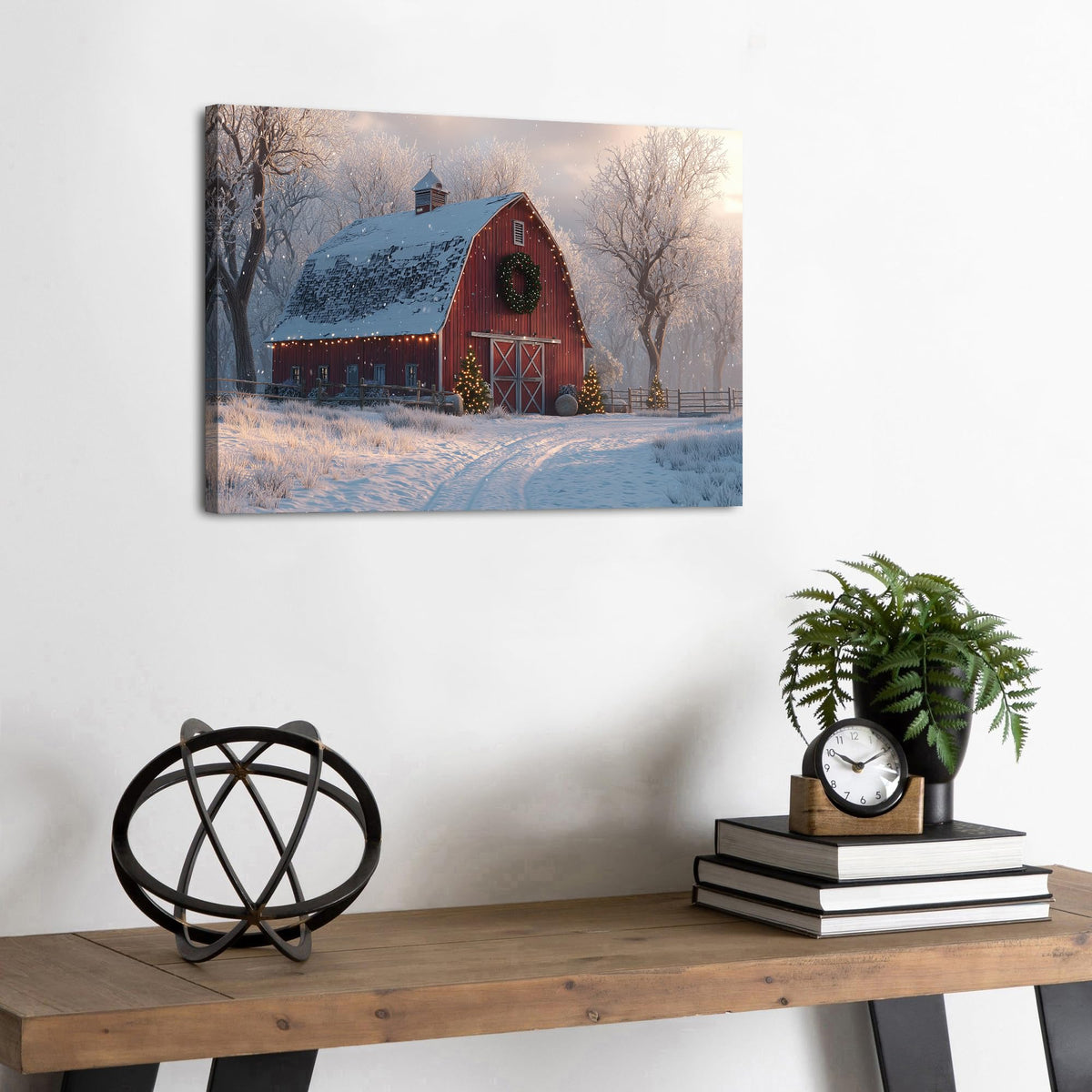 Christmas Farmhouse Canvas Wall Art Red Barn Pictures Wall Decor Christmas Tree Poster Vintage Snowy Country Prints Artwork Winter Snow Scenic Painting for Living Room Bedroom Home Decorations 12x16" (16"L x 12"W / Xmas Barn)