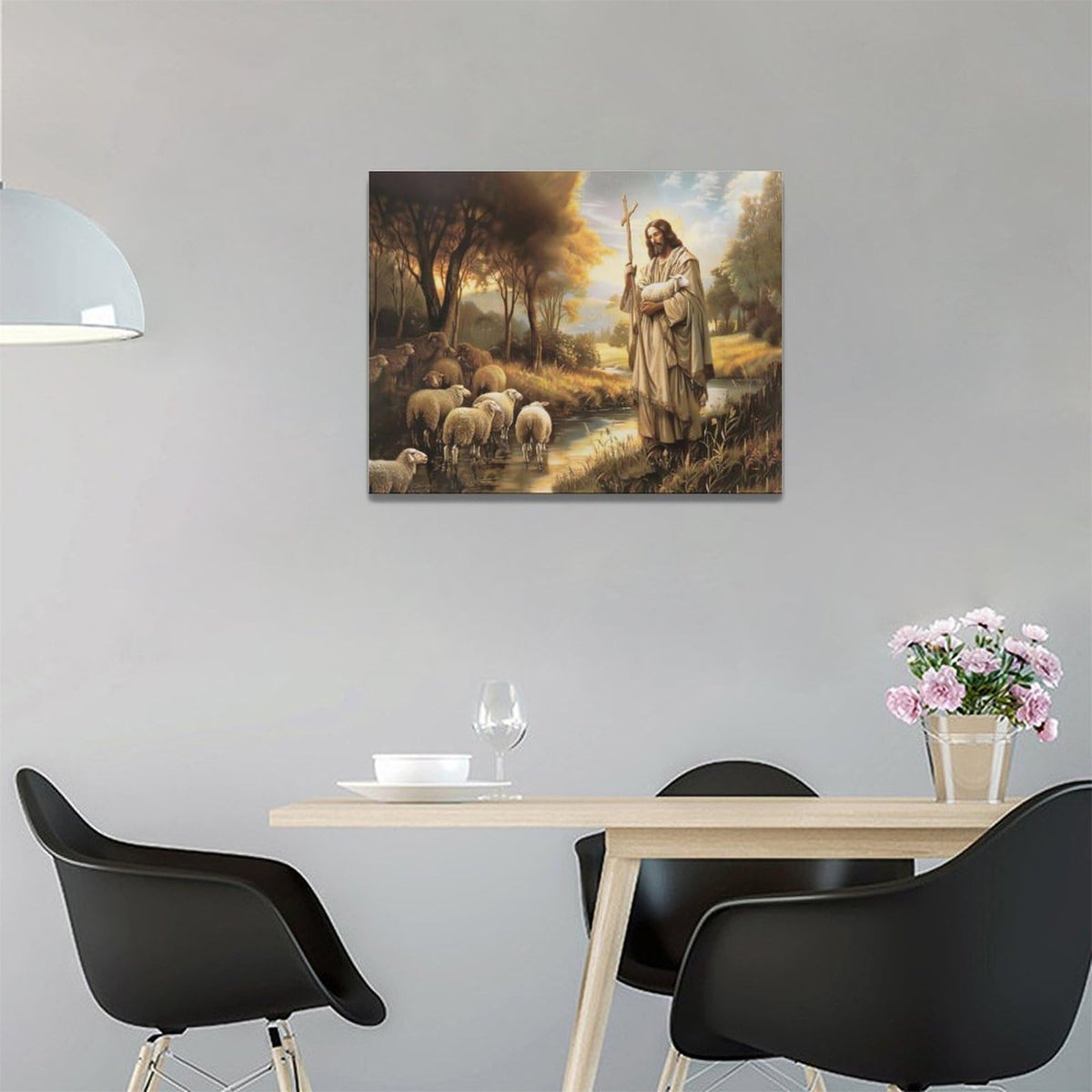 Jesus And Lamb Wall Decor Christian Pictures Vintage Jesus Christ Religious Canvas Wall Art God Lamb Painting Home Modern Artwork Framed for Church Living Room Bedroom Bathroom Office 16 x 12 inch (16"L x 12"W / Lamb Jesus)