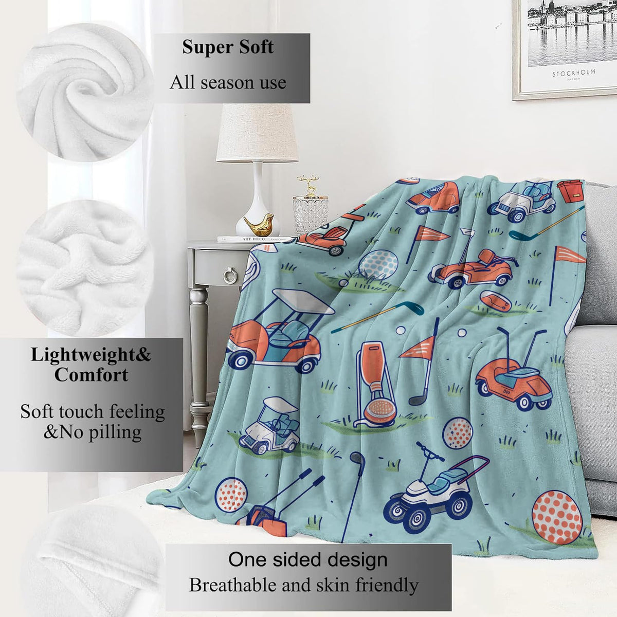 Golf Blanket Cart and Equipment Throw Blankets (50x60in / Golf)