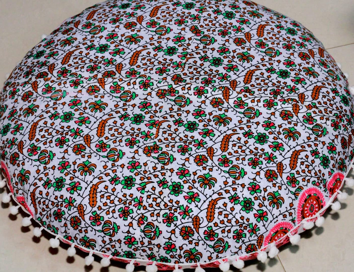 32" in Round Mandala Floor Pillow Cushion Cover Seating Throw Cover Hippie Decorative Bohemian Ottoman Poufs Pillow Cover Cases Boho Cotton Living Yoga Home Décor Room (Mustard Mirchi)