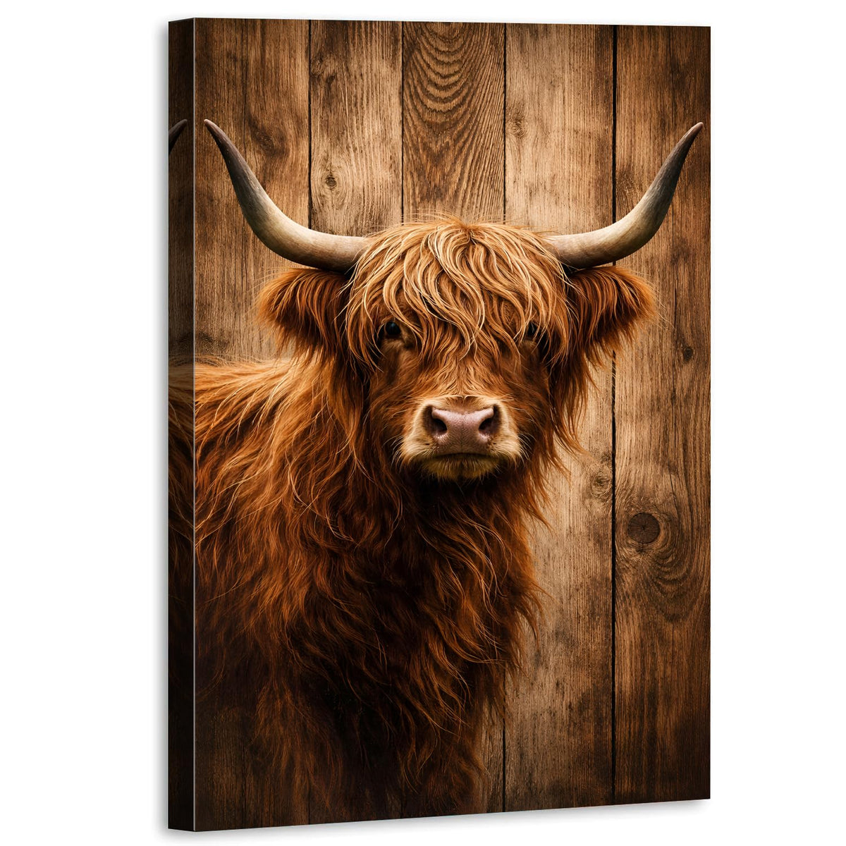 Farmhouse Highland Cow Wall Decor Cow Wall Art Long Haired Scottish Cow Canvas Picture Country Animal Theme Poster Highland Cow Painting Artwork Framed for Living Room Cabin Home Decorations 20x30” (24"L x 36"W / Retro Cow)