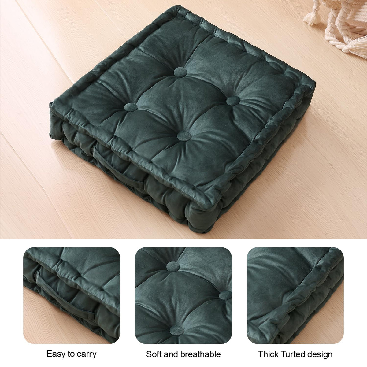 Square Floor Pillows (2 Pack / Dark Green)