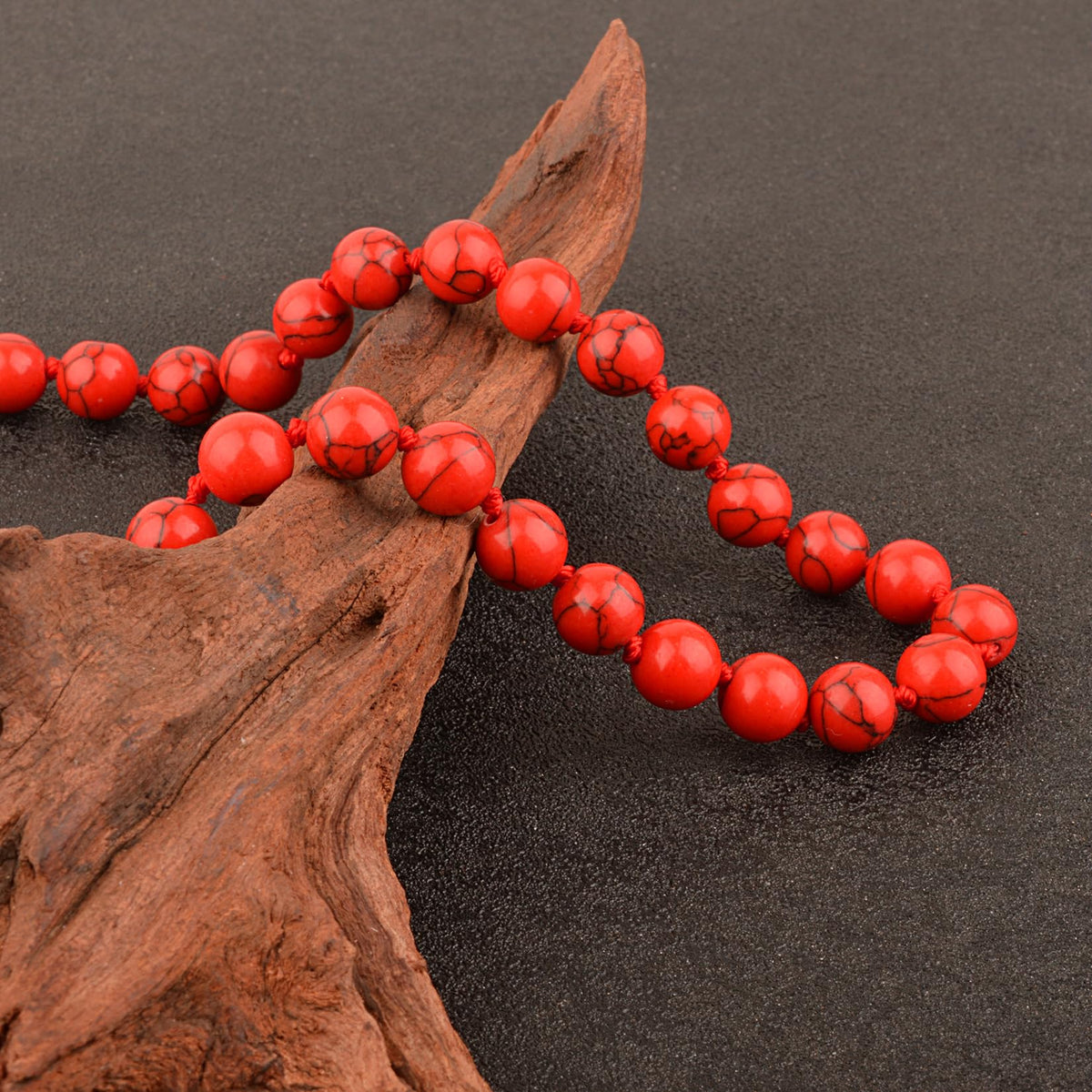 Mala Beads 108 Natural Stone GemStones Japamala Yoga Meditation Hand Knotted Beaded Tassel Necklace for Women Men (Red Turquoise)