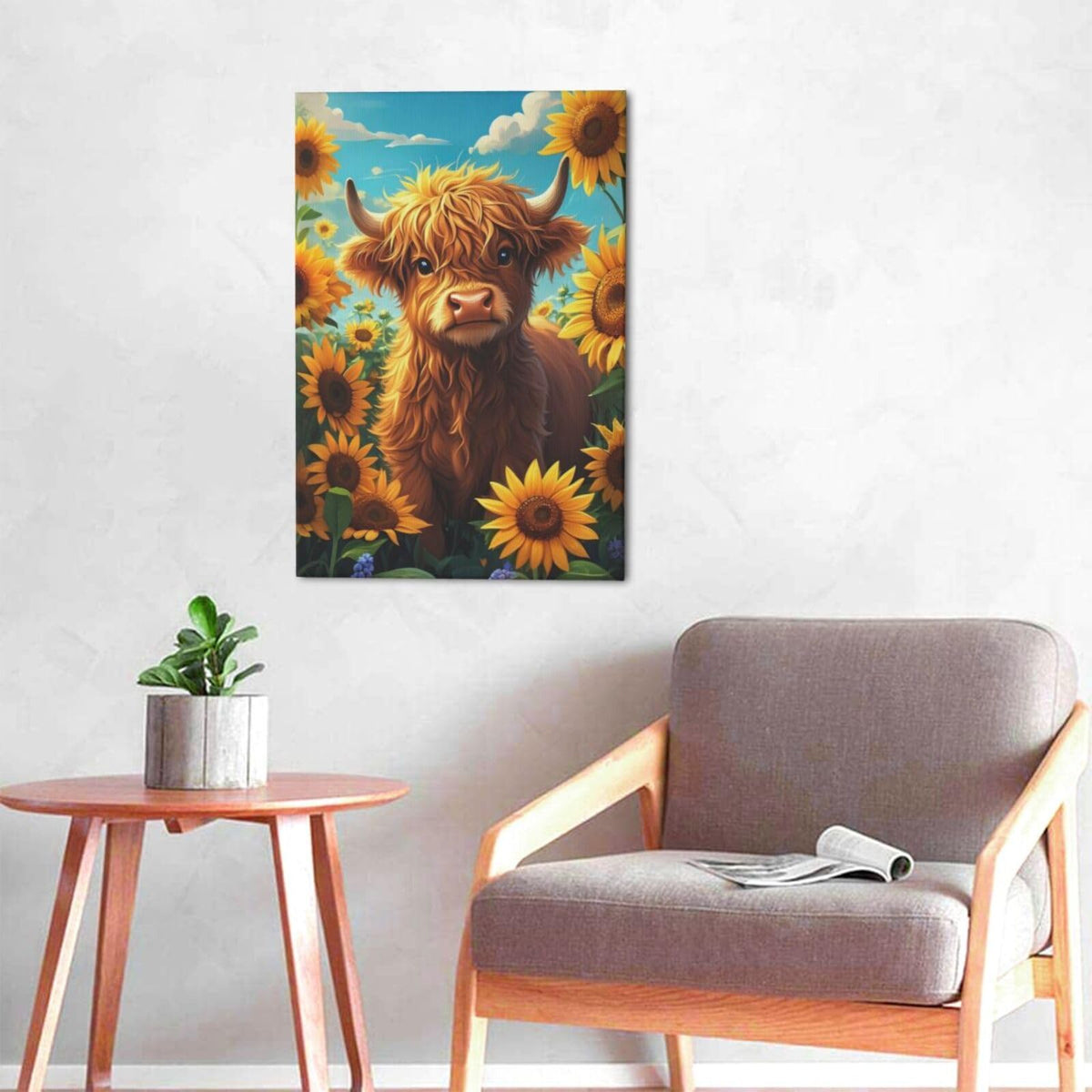 Rustic Country Highland Cow Wall Art For Kids Cow Sunflower Nursery Canvas Wall Decor Farm Animal Pictures Paintings Prints Cattle Artwork Framed Decorations For Bathroom Bedroom Living Room Office Gifts 16" x 24" (Highland Cow / 24"L x 16"W)