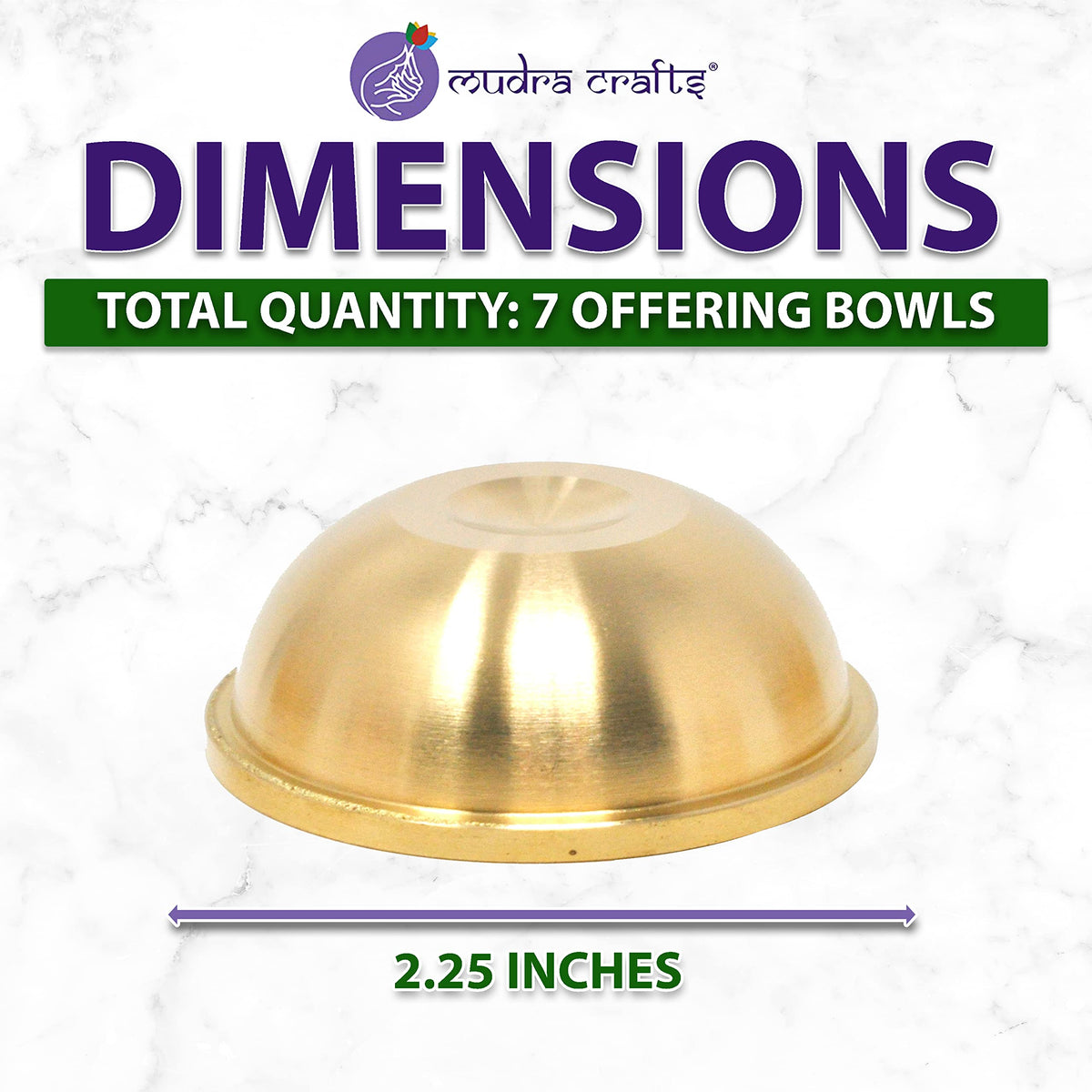 2.25 Inches Solid Brass Set of 7 Tibetan Water Offering Bowls (Solid Brass / 2.25 Inches)