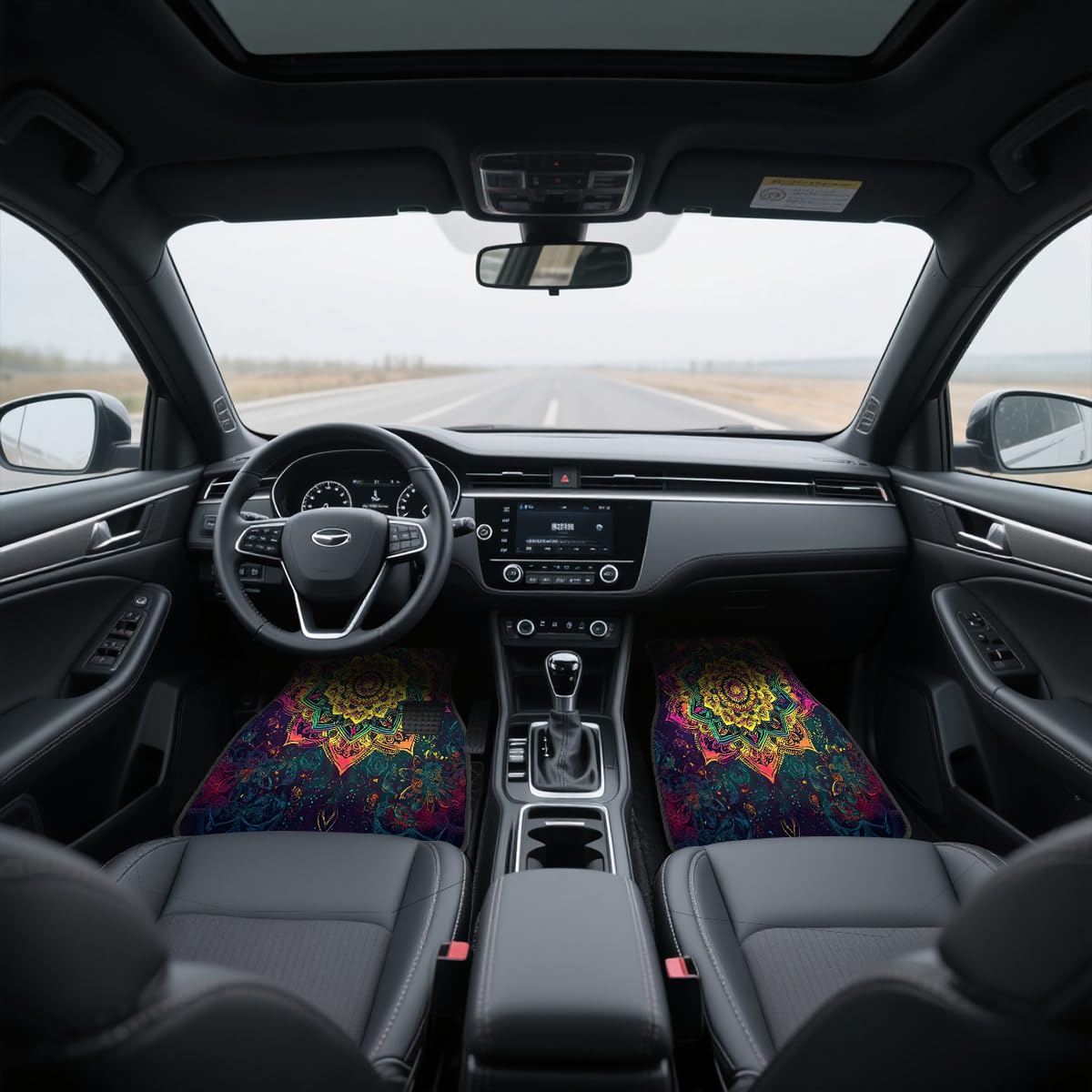 Mandala Car Floor Mats Set of 4 Vintage Vibrant Color Psychedelic Art Carpet Front Rear Carpets Mat Non (26.8"L x 17.3"W x 0.4"Th / Mandala)