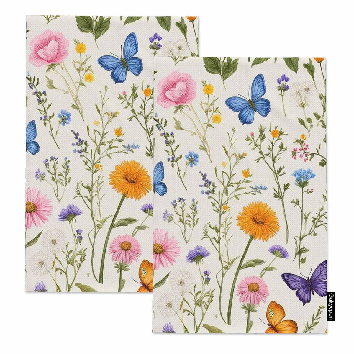 Vintage Floral Waffle Kitchen Dish Cloths Herbs Wild Flowers Botanical Colorful Ultra Soft Absorbent Quick Drying Dish Towels 16 X 24 Inches Set of 2 (Vintage Floral)