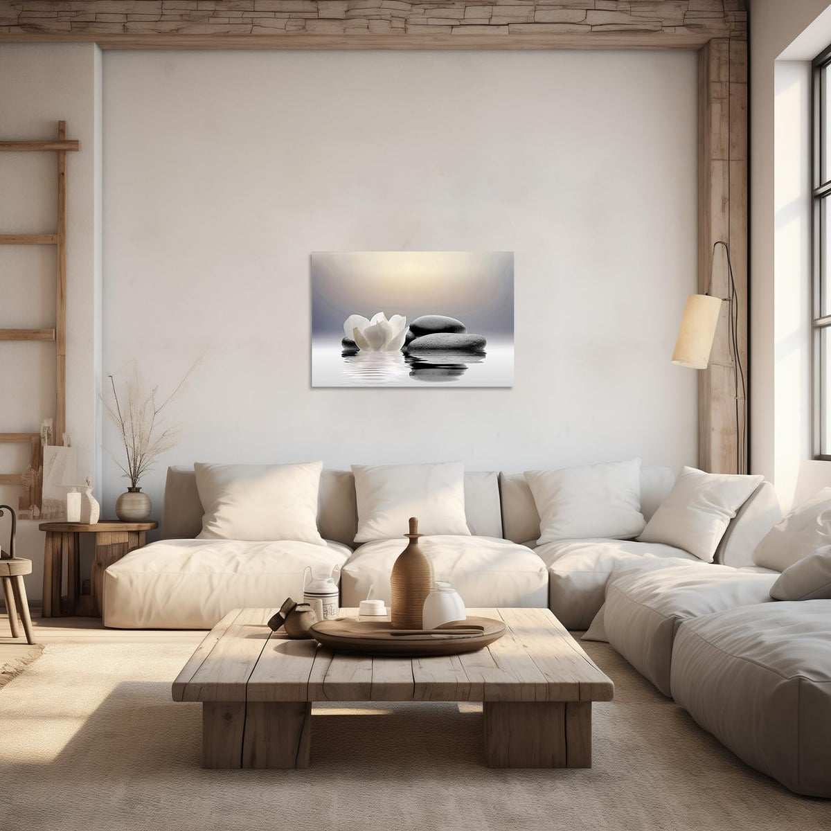 Zen Canvas Wall Art Lotus Flowers and Stones Spa Pictures Wall Decor Art Prints for Yoga Meditation Room Decor (Zen-1 / 12"L x 18"W)