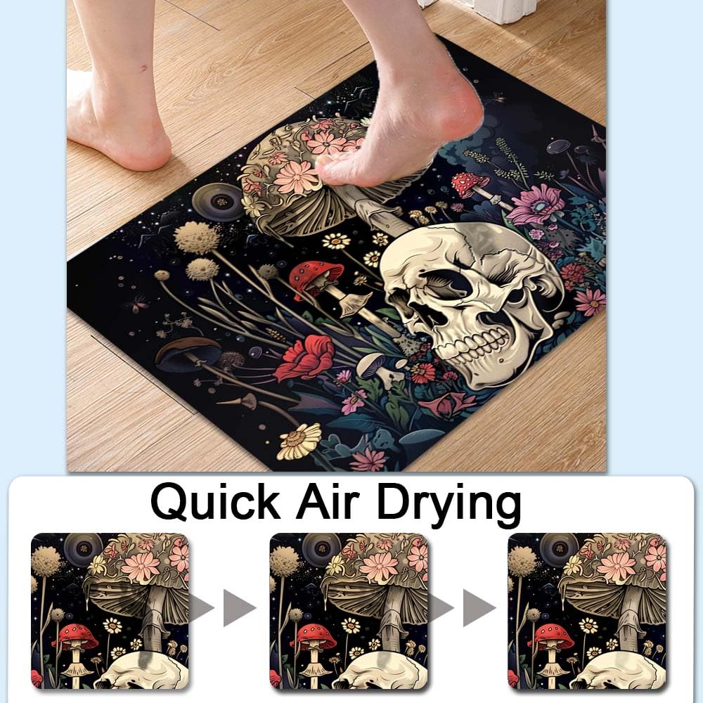 Bath Mat Bathroom Rug (A Skull and Mushroom- / 20 x 31 inches)