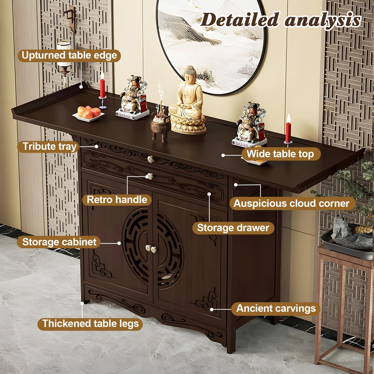 Altar Table with Drawer and Door (26''×15.7''×39.4''/66×40×100cm / Rich Mahogany With Door)