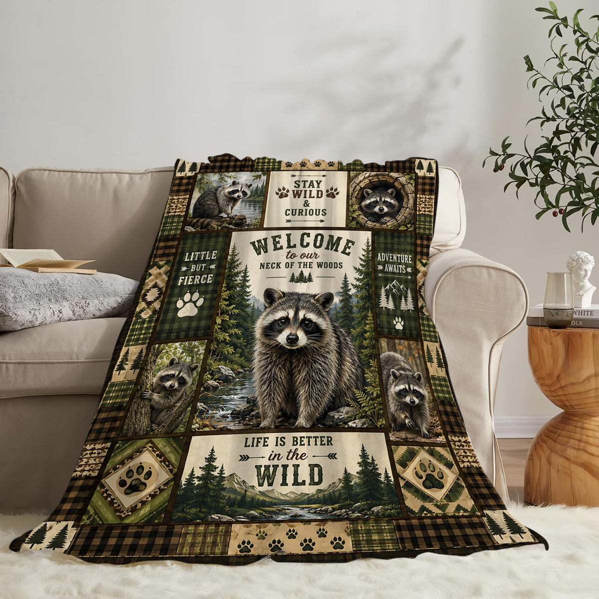 Raccoon Blanket Woodland Animal Camping Gifts Throw Blanket 40"X50" (40"x50" / Raccoon)