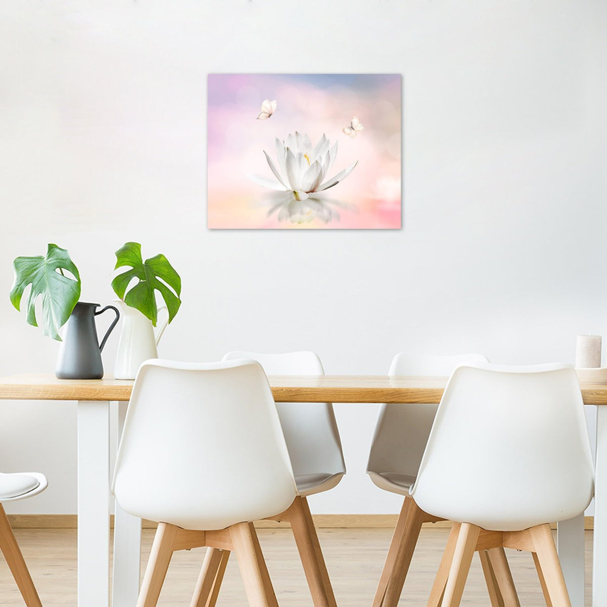 Zen Water Lily Wall Art for Living Room (Pink White / 16"L x 20"W)
