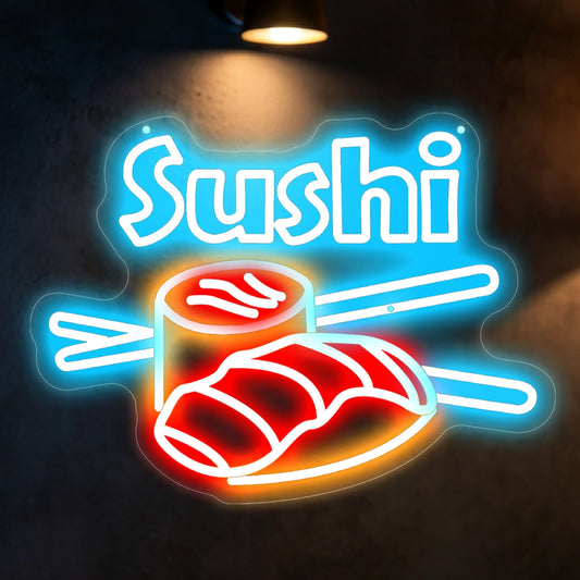 Sushi Neon Sign Japanese Izakaya Food LED Wall Decor (Sushi-Ice Blue)
